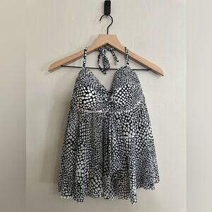 Merona molded cup flowy mesh swim top, removable straps, black and white, M